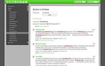 Leistungsfähige Suche über alle Inhalte des Organisationssystems sowie eingebundene Dateien